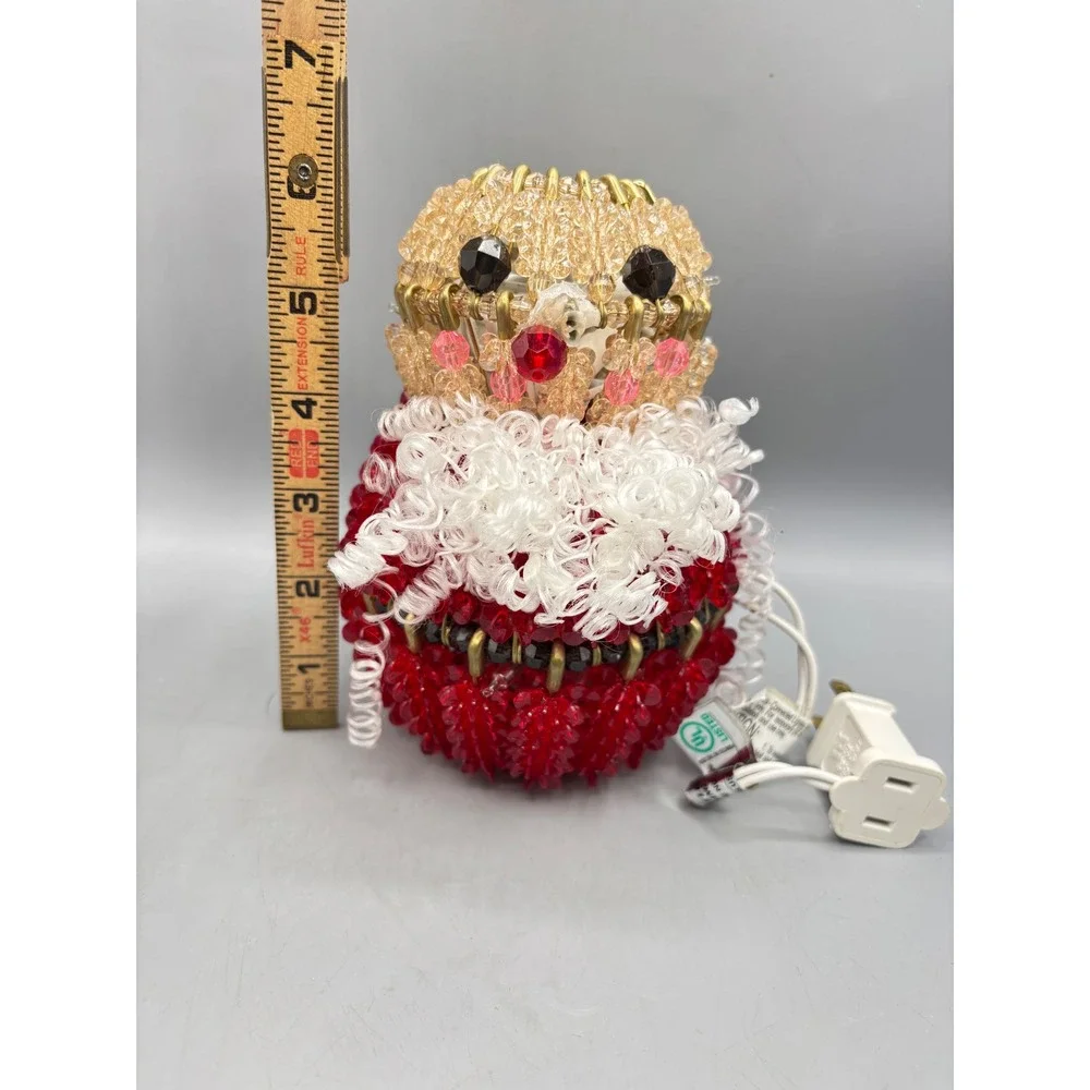 Vtg Safety Pin Beaded Santa Claus Light Plug In Night‎ Light Christmas Holiday